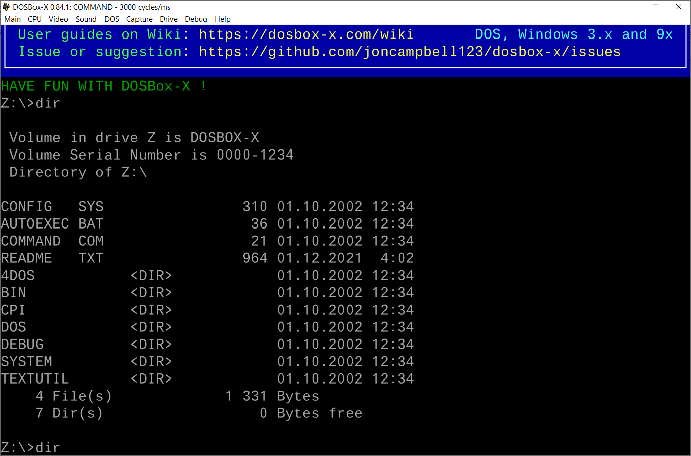 Программа DOSBox - команда DIR